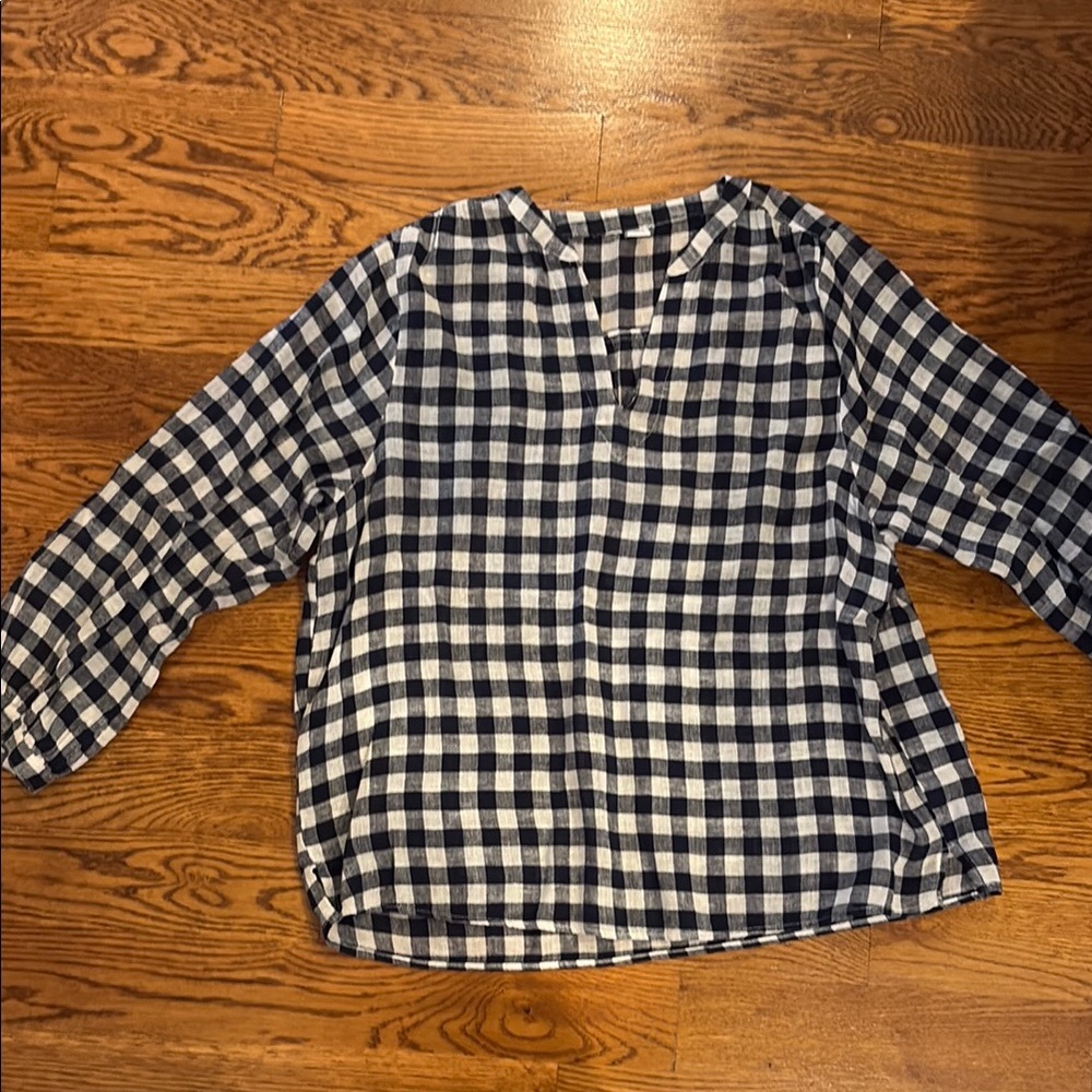 Navy and White Checkered Blouse